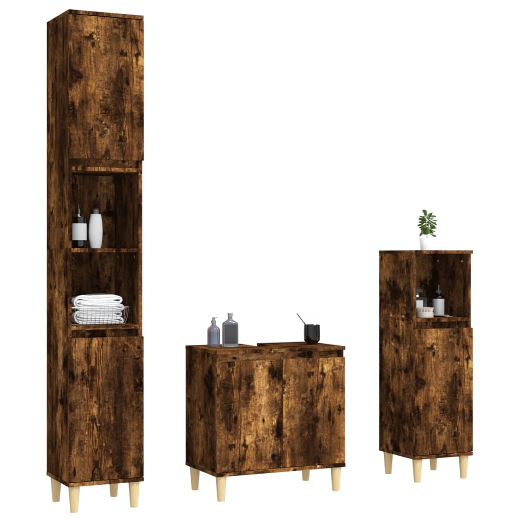 3 Piece Bathroom Furniture Set Smoked Oak Engineered Wood