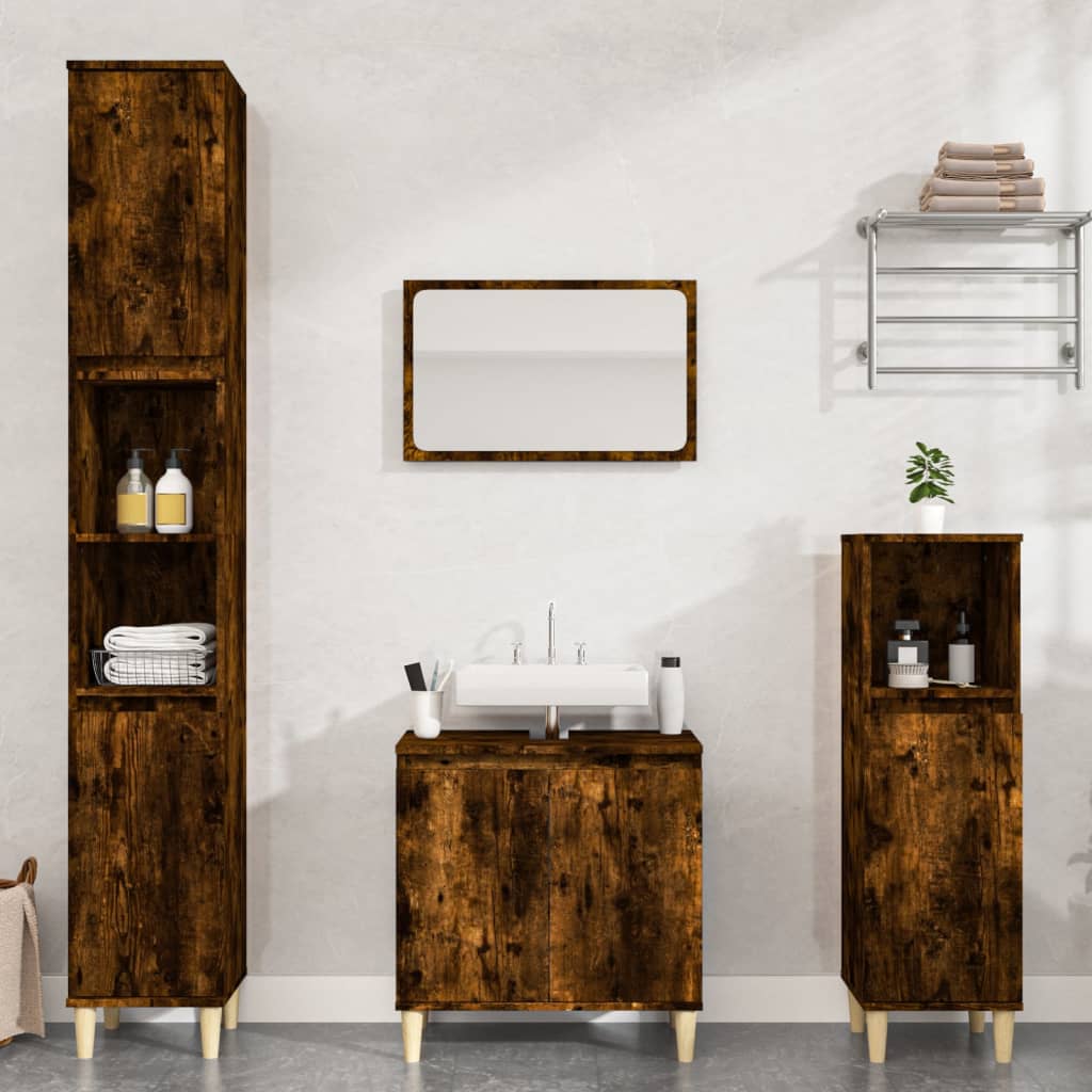 3 Piece Bathroom Furniture Set Smoked Oak Engineered Wood