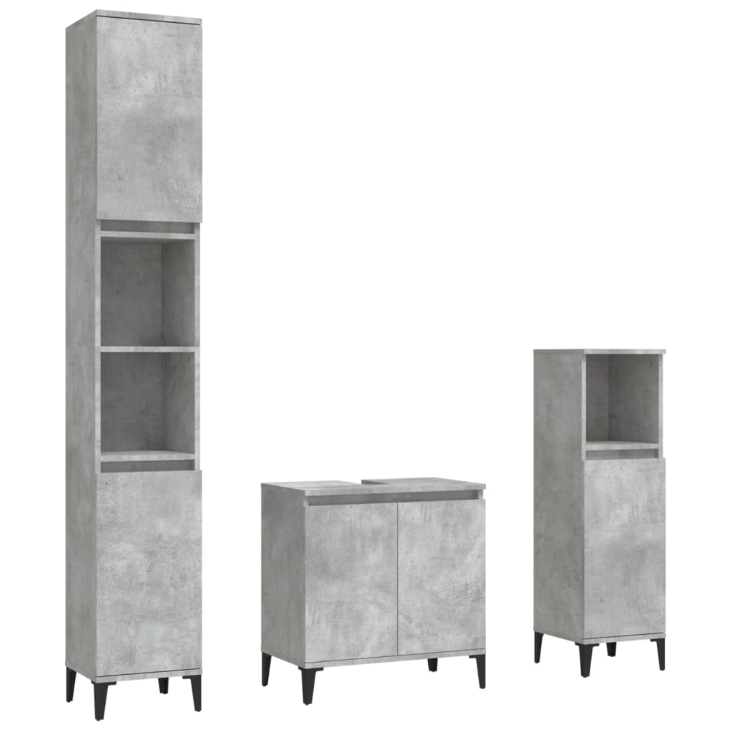 3 Piece Bathroom Furniture Set Concrete Grey Engineered Wood