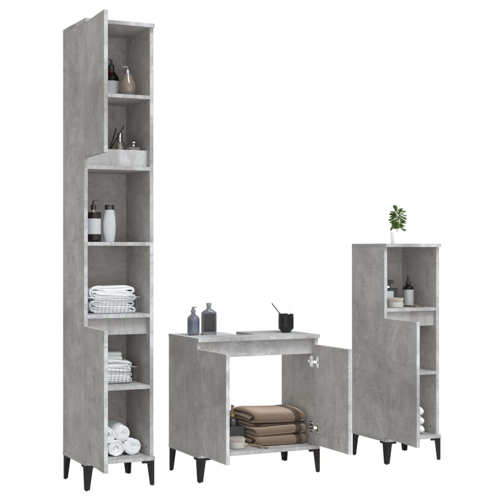 3 Piece Bathroom Furniture Set Concrete Grey Engineered Wood