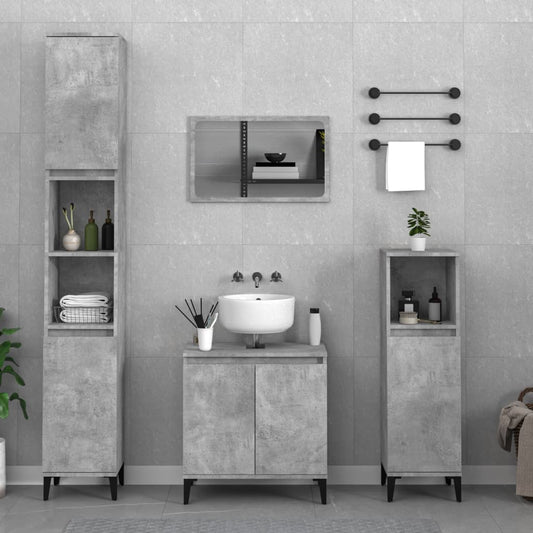 3 Piece Bathroom Furniture Set Concrete Grey Engineered Wood