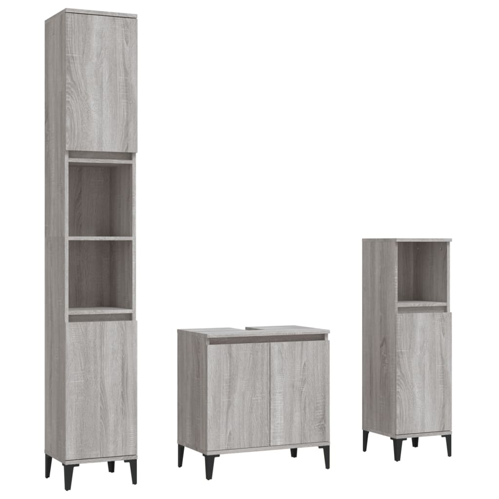 3 Piece Bathroom Furniture Set Grey Sonoma Engineered Wood