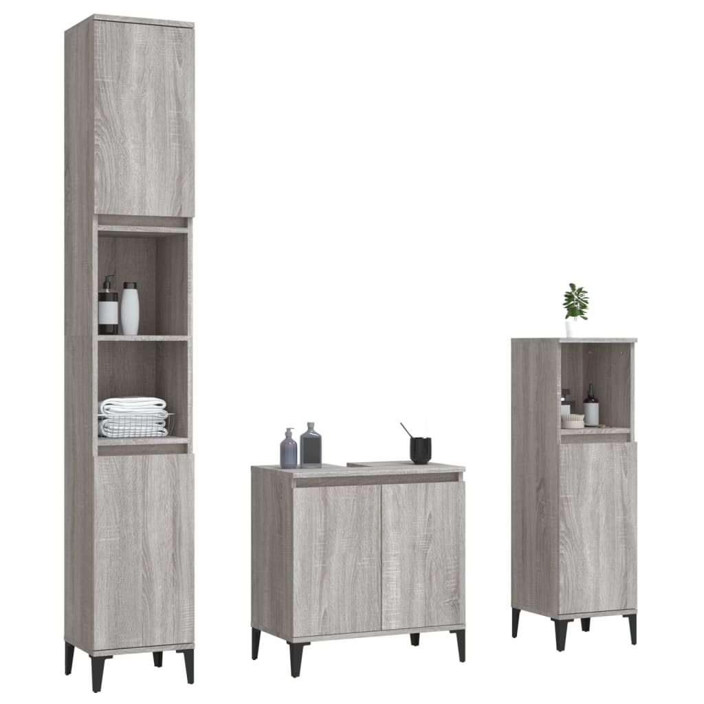 3 Piece Bathroom Furniture Set Grey Sonoma Engineered Wood