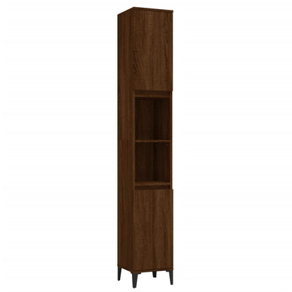 3 Piece Bathroom Furniture Set Brown Oak Engineered Wood