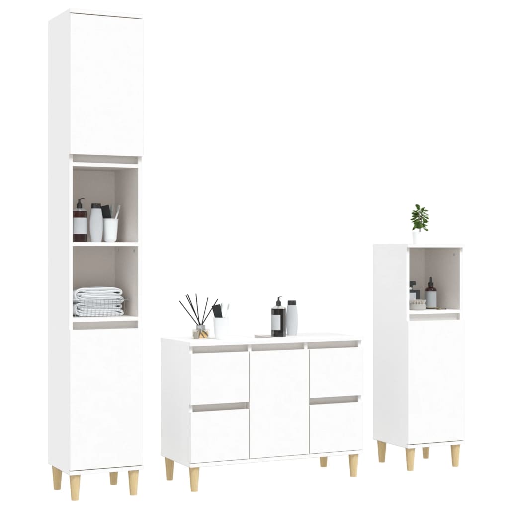 3 Piece Bathroom Furniture Set White Engineered Wood