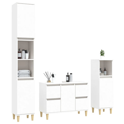 3 Piece Bathroom Furniture Set White Engineered Wood