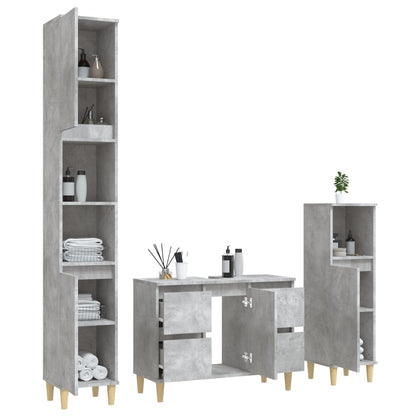 3 Piece Bathroom Furniture Set Concrete Grey Engineered Wood