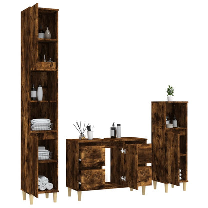 3 Piece Bathroom Furniture Set Smoked Oak Engineered Wood