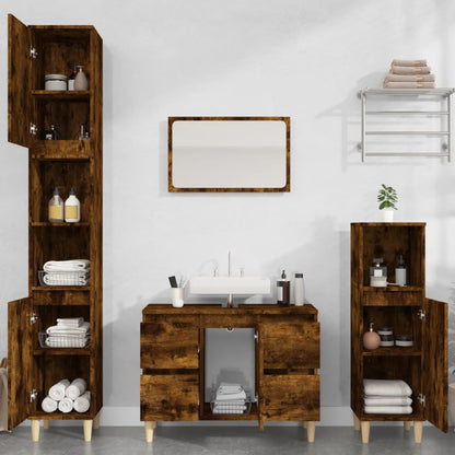 3 Piece Bathroom Furniture Set Smoked Oak Engineered Wood