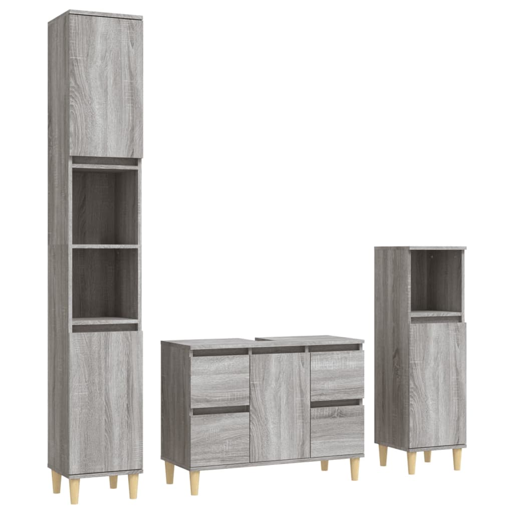 3 Piece Bathroom Furniture Set Grey Sonoma Engineered Wood