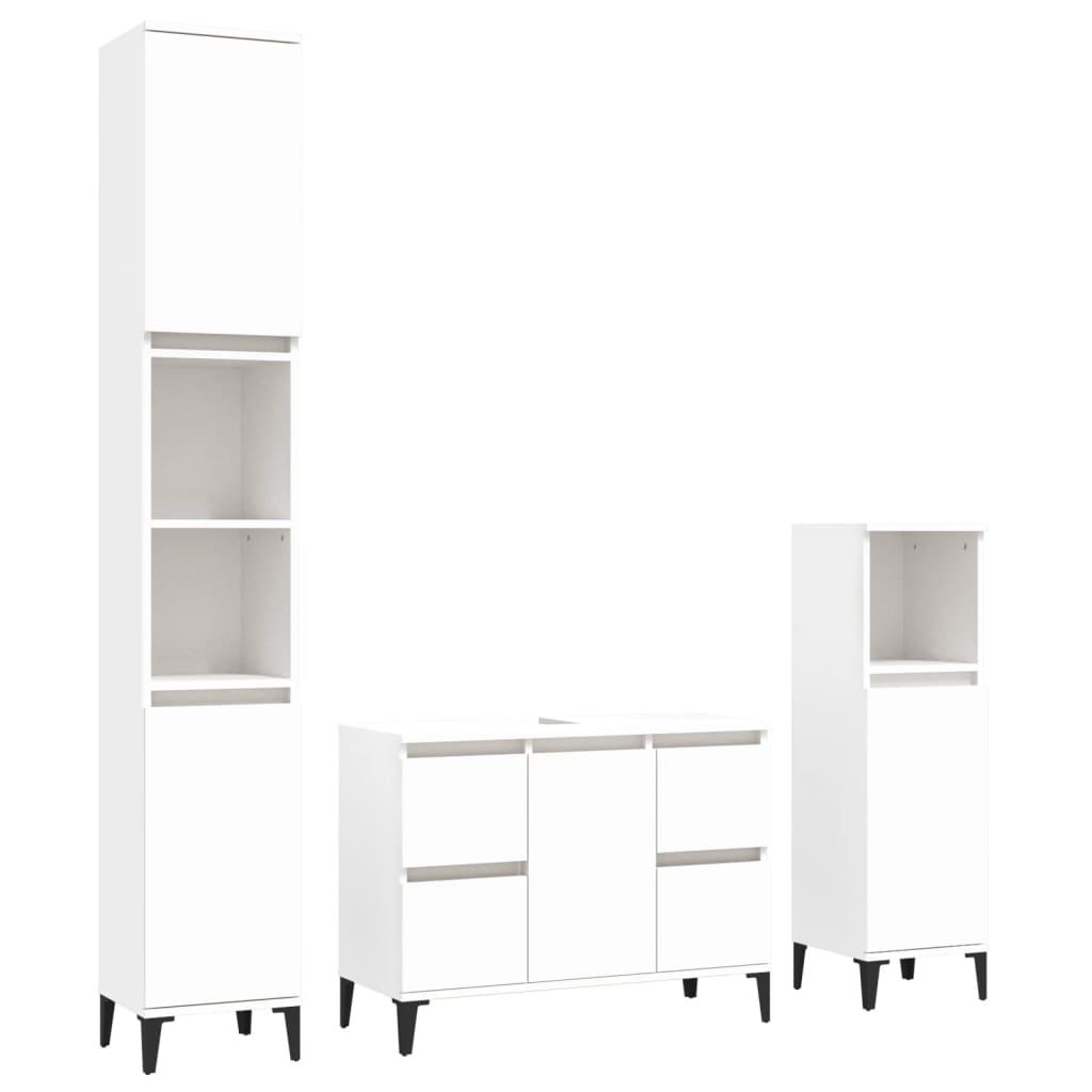 3 Piece Bathroom Furniture Set White Engineered Wood