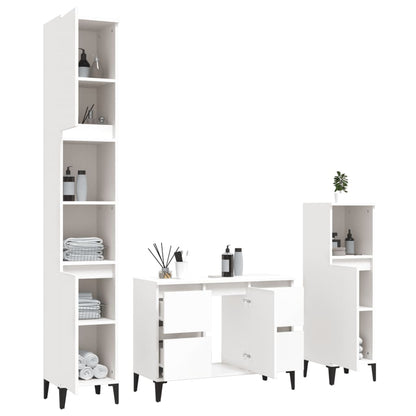 3 Piece Bathroom Furniture Set White Engineered Wood