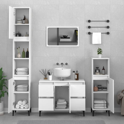 3 Piece Bathroom Furniture Set White Engineered Wood