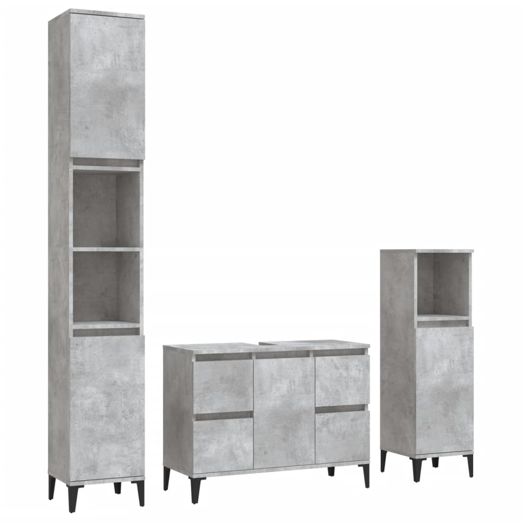 3 Piece Bathroom Furniture Set Concrete Grey Engineered Wood