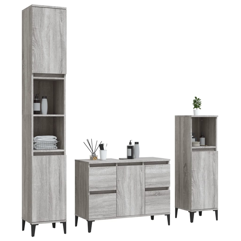 3 Piece Bathroom Furniture Set Grey Sonoma Engineered Wood