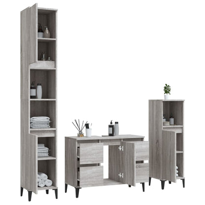 3 Piece Bathroom Furniture Set Grey Sonoma Engineered Wood