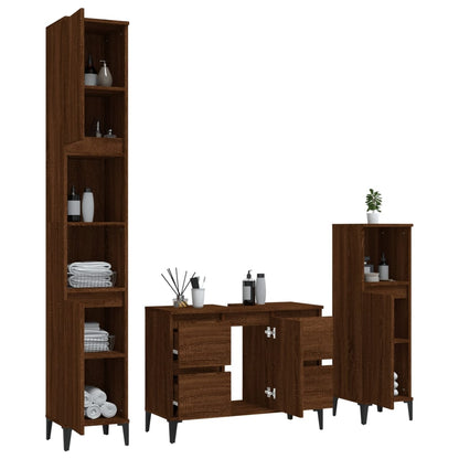 3 Piece Bathroom Furniture Set Brown Oak Engineered Wood