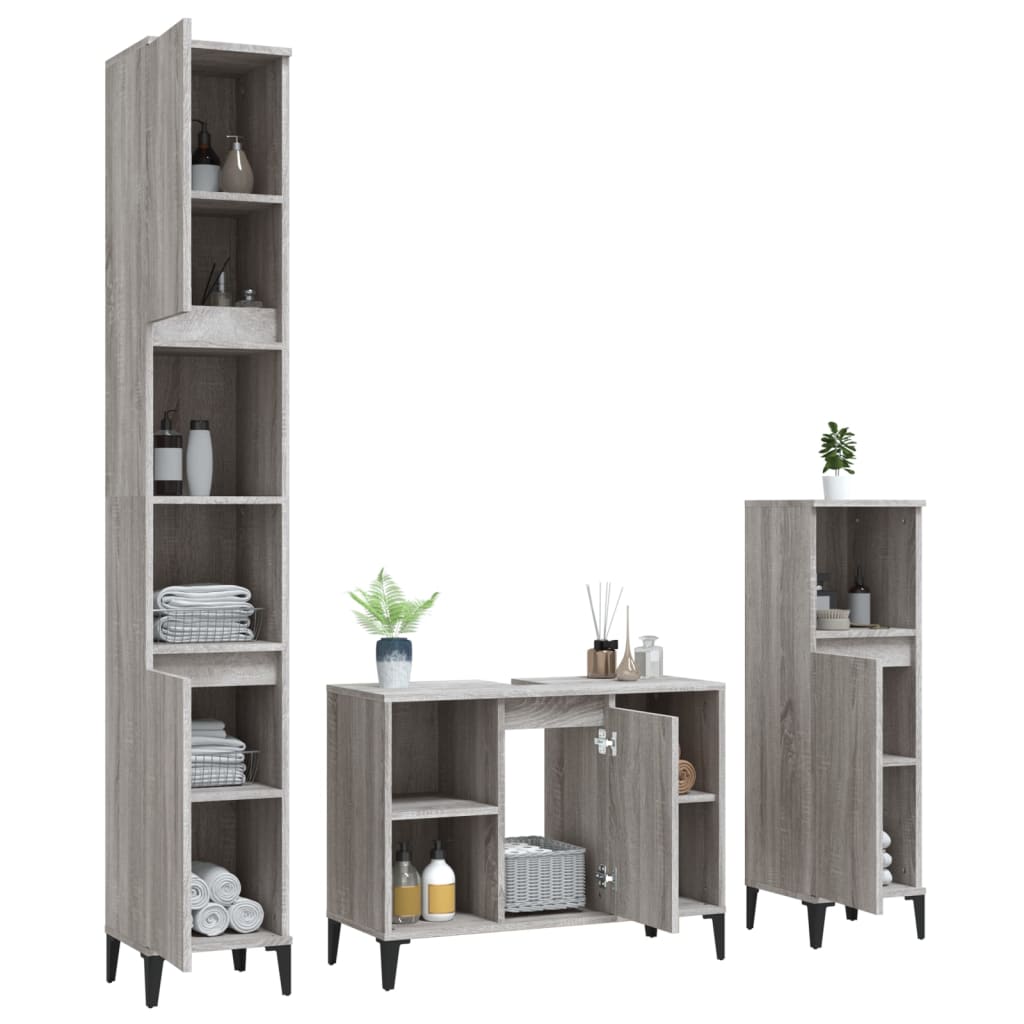 3 Piece Bathroom Furniture Set Grey Sonoma Engineered Wood