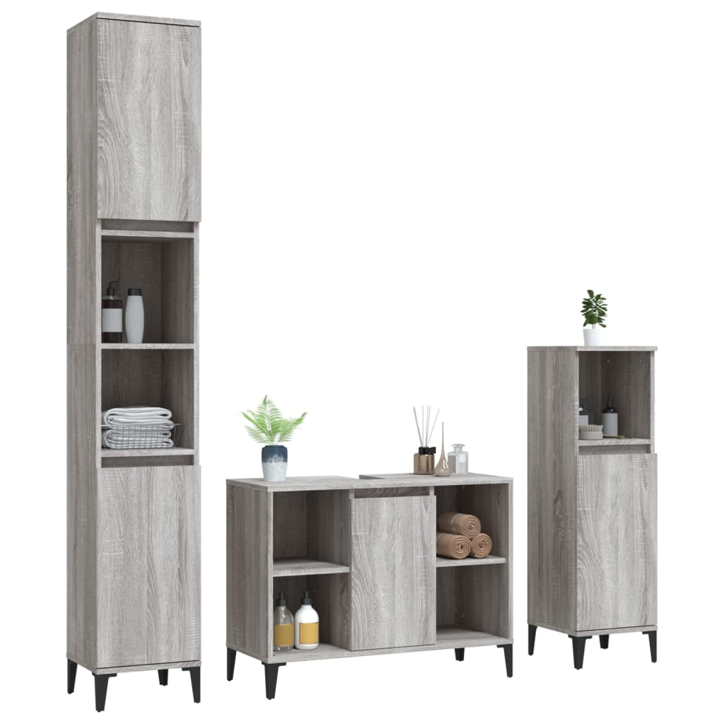 3 Piece Bathroom Furniture Set Grey Sonoma Engineered Wood