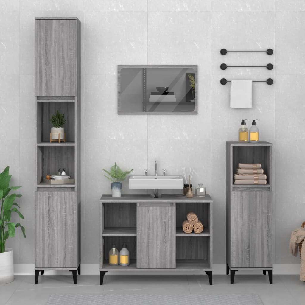 3 Piece Bathroom Furniture Set Grey Sonoma Engineered Wood