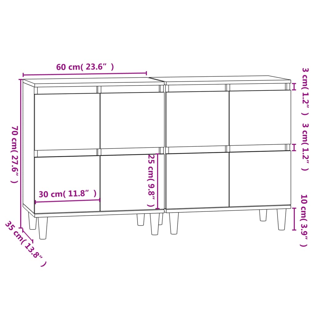 Sideboards 2 pcs Brown Oak 60x35x70 cm Engineered Wood