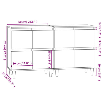 Sideboards 2 pcs Brown Oak 60x35x70 cm Engineered Wood