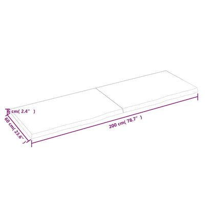 Bathroom Countertop 200x60x(2-6) cm Untreated Solid Wood