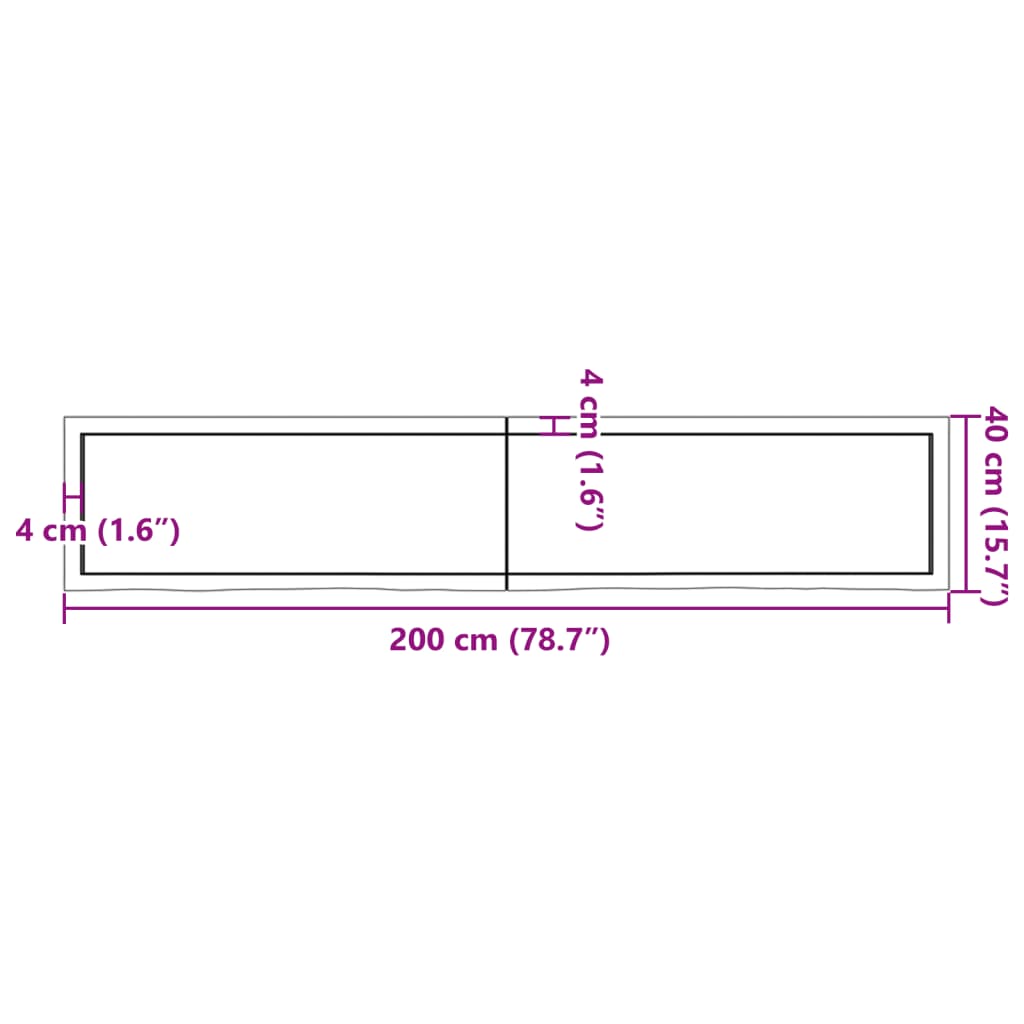 Table Top Light Brown 200x40x(2-6) cm Treated Solid Wood Oak