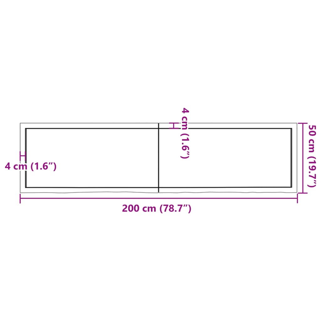 Table Top Light Brown 200x50x(2-4) cm Treated Solid Wood Oak