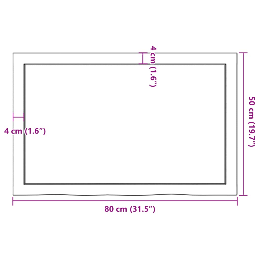 Table Top Dark Brown 80x50x(2-4) cm Treated Solid Wood Oak