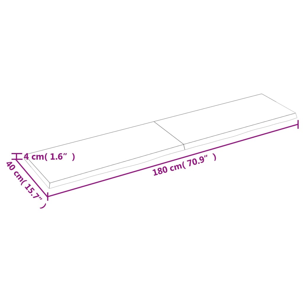 Table Top Dark Brown 180x40x(2-4) cm Treated Solid Wood Oak