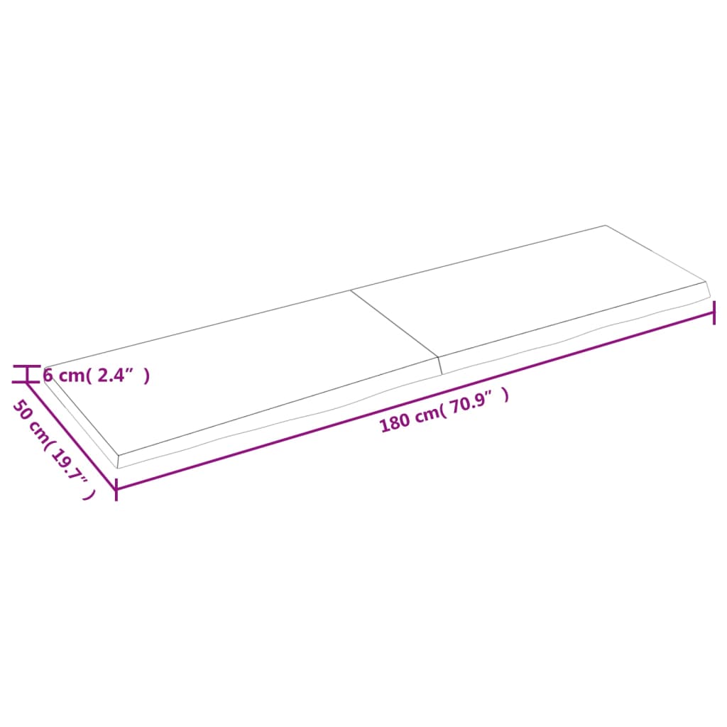 Table Top Dark Brown 180x50x(2-6) cm Treated Solid Wood Oak