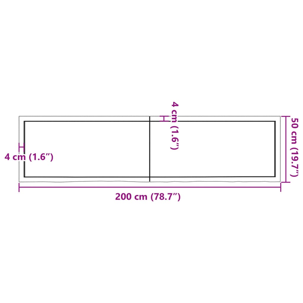 Table Top Dark Brown 200x50x(2-4) cm Treated Solid Wood Oak