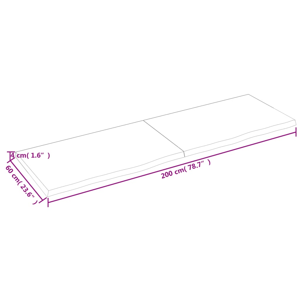 Table Top Dark Brown 200x60x(2-4) cm Treated Solid Wood Oak