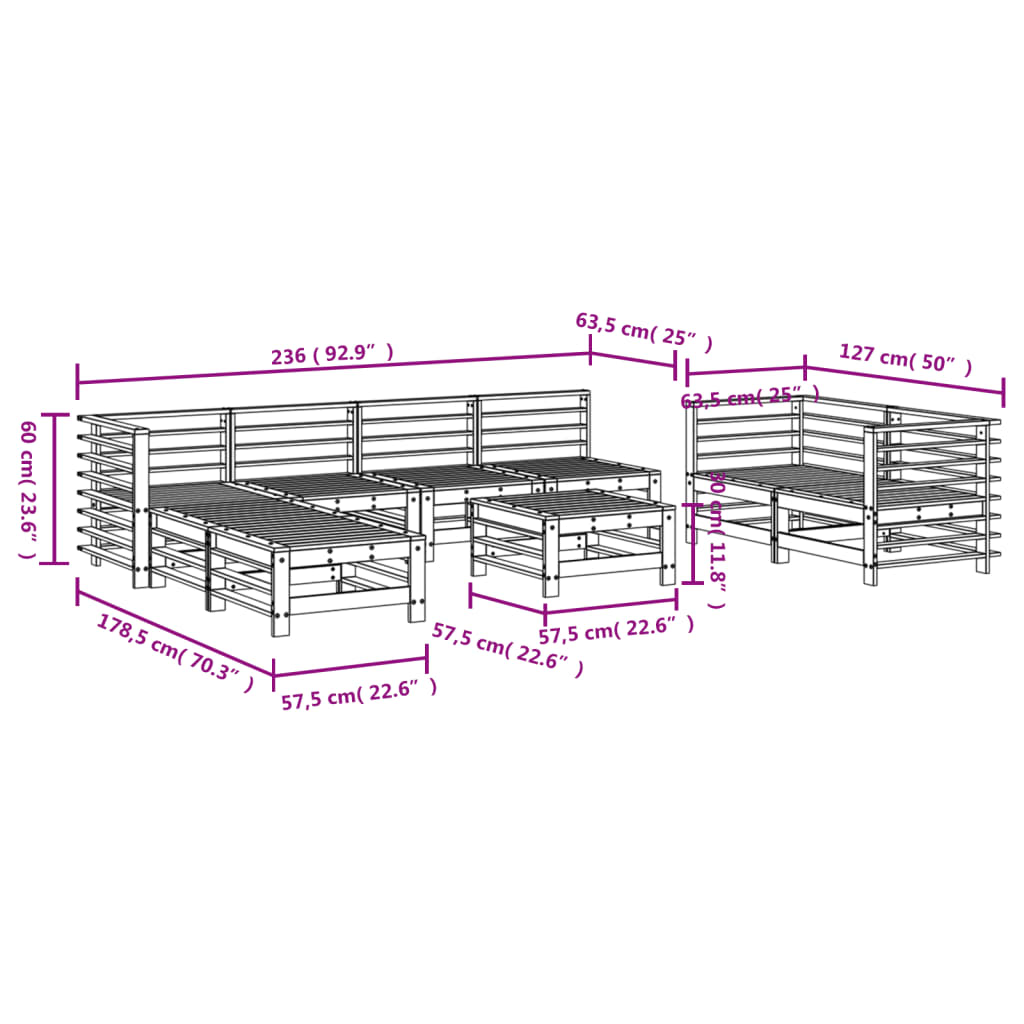 9 Piece Garden Lounge Set Honey Brown Solid Wood Pine