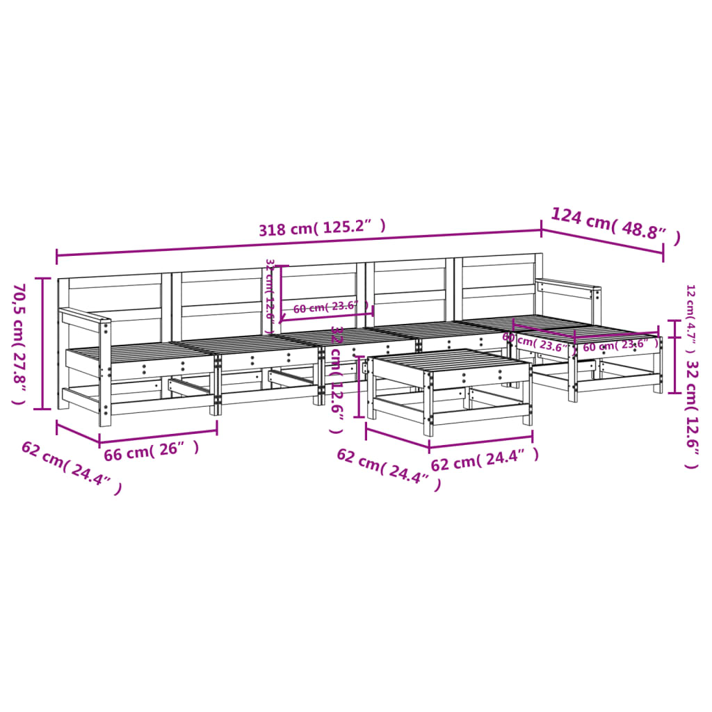 7 Piece Garden Lounge Set Solid Wood Pine