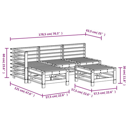 5 Piece Garden Lounge Set White Solid Wood Pine