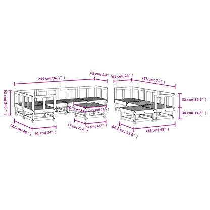 10 Piece Garden Lounge Set Impregnated Wood Pine