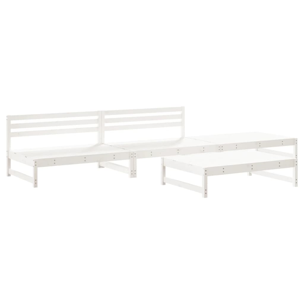 4 Piece Garden Lounge Set White Solid Wood Pine