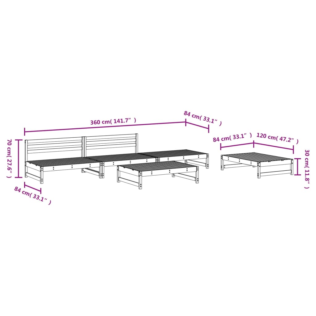 5 Piece Garden Lounge Set Solid Wood Pine