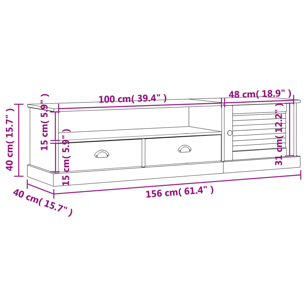 TV Cabinet VIGO 156x40x40 cm Solid Wood Pine