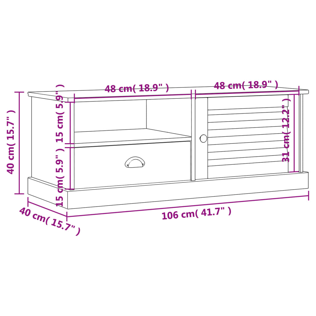 TV Cabinet VIGO White 106x40x40 cm Solid Wood Pine