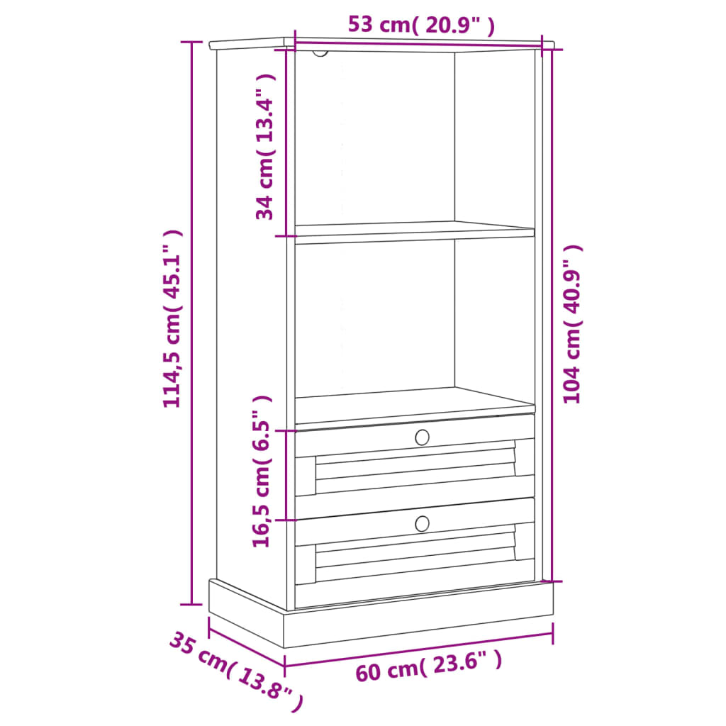 Bookcase VIGO Grey 60x35x114.5 cm Solid Wood Pine