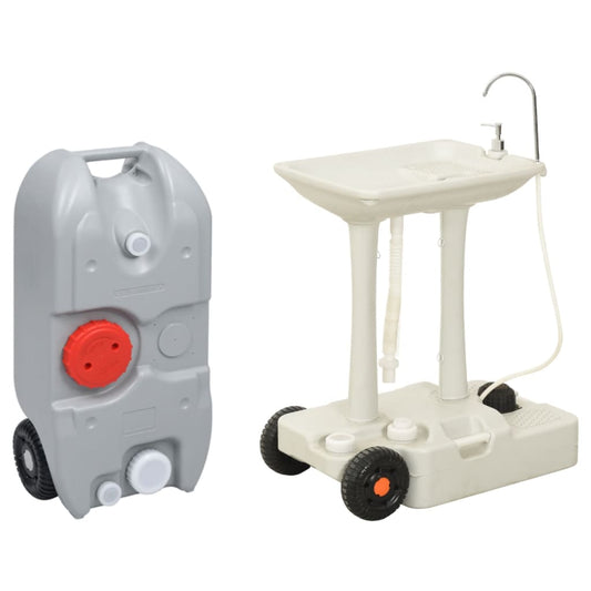 Camping Hand Wash Stand with Wheeled Water Tank Grey