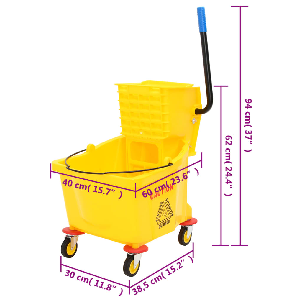 Mop Bucket with Wringer and Wheels Yellow 36 L Polypropylene