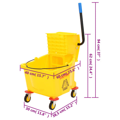 Mop Bucket with Wringer and Wheels Yellow 36 L Polypropylene