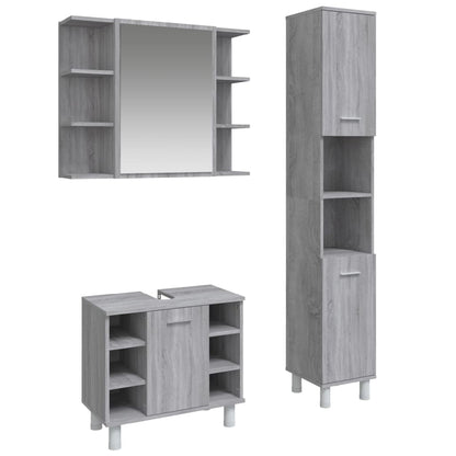 3 Piece Bathroom Cabinet Set Grey Sonoma Engineered Wood