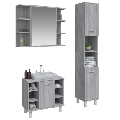 3 Piece Bathroom Cabinet Set Grey Sonoma Engineered Wood