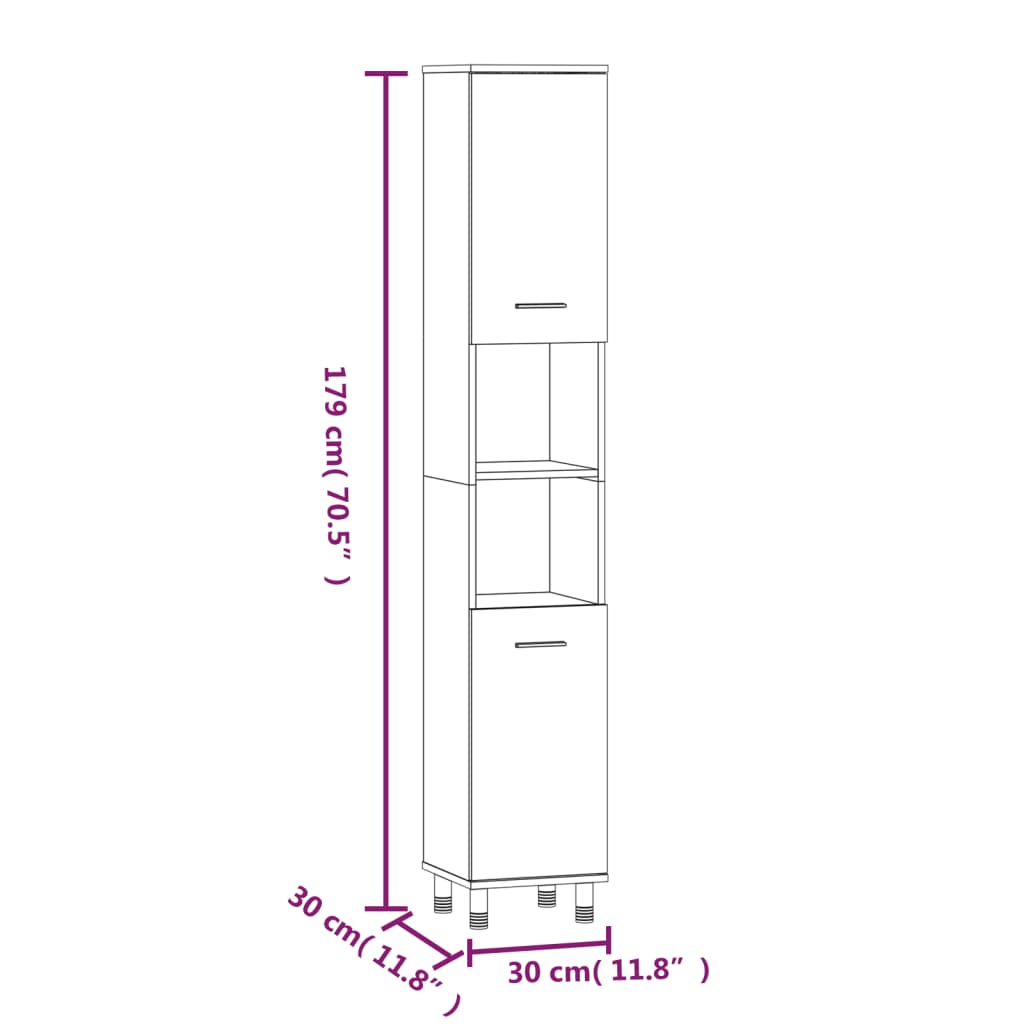 3 Piece Bathroom Cabinet Set Grey Sonoma Engineered Wood