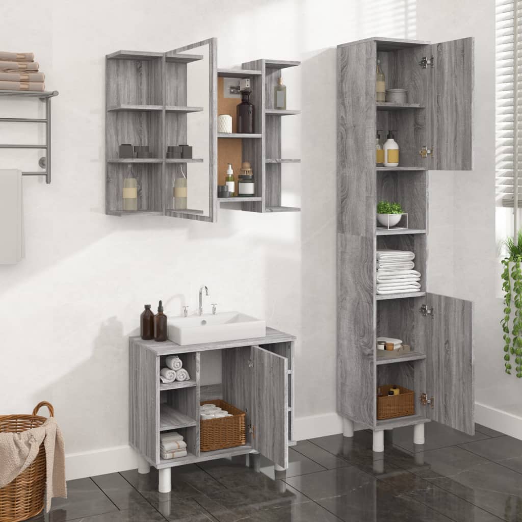 3 Piece Bathroom Cabinet Set Grey Sonoma Engineered Wood